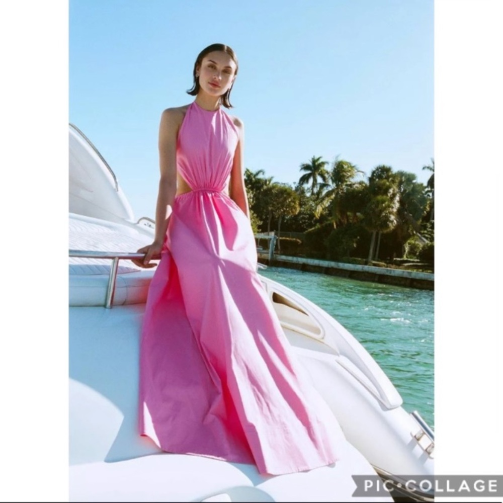 staud backless dress Apfel Medium in Wild Orchid Open Back Maxi Resort Beach Size:X-Large open silhouette Plunge Twist Front Open lace